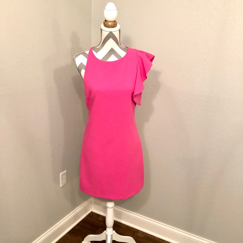 DO+BE Pink Ruffle Shoulder Mini Shift Dress